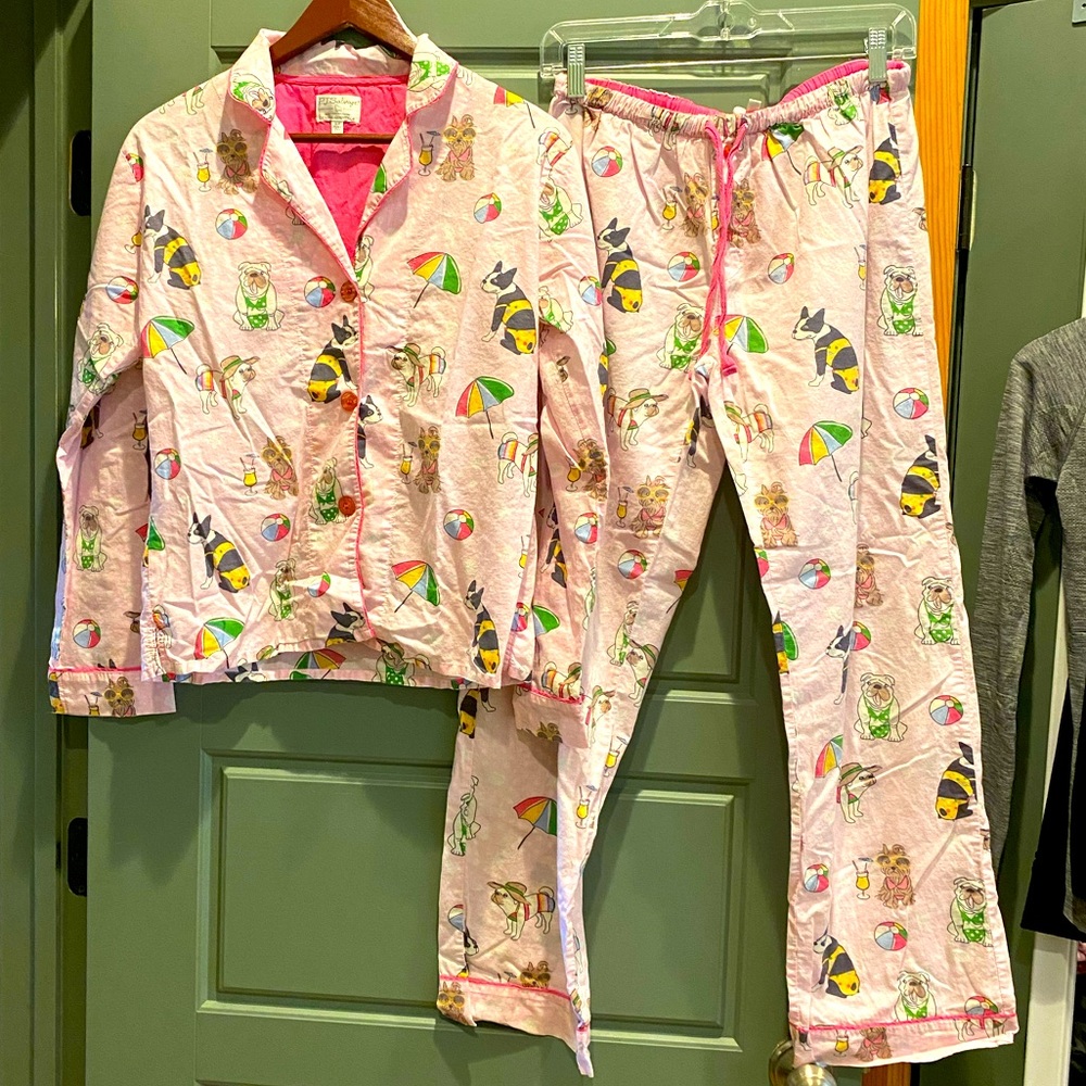 PJ Salvage 2 piece pajama set. Summer theme with dogs.  100% cotton.